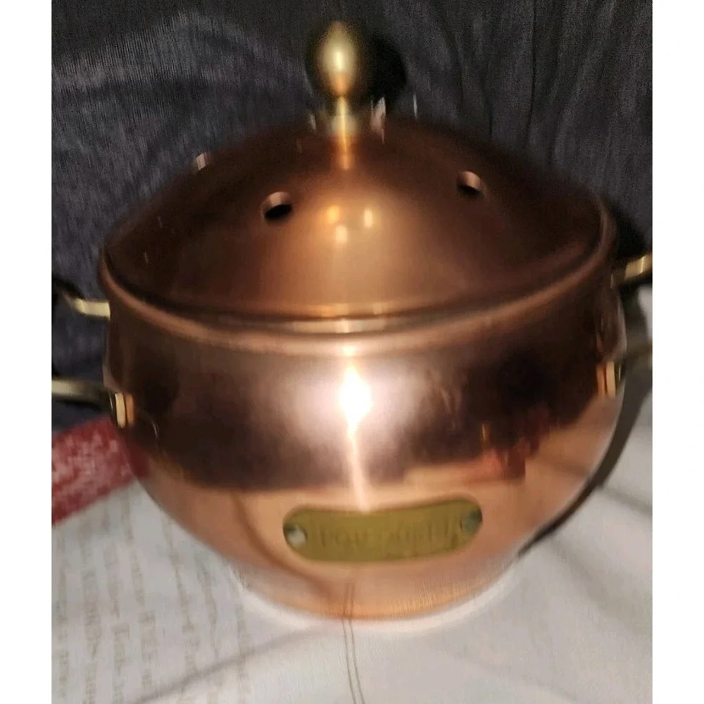Vintage Copper Potpourri Pot Brass Handles Lid Simmer Pot Cottagecore Label Gran